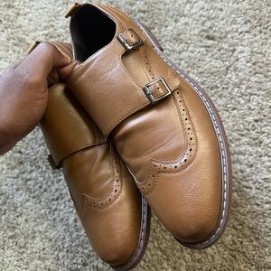 Tan Leather Monk Strap Shoes